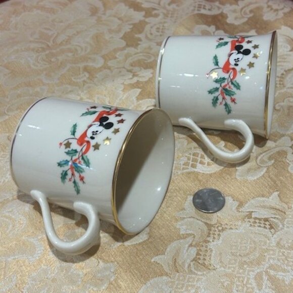 HOLIDAY🎄🎄DISNEY BY LENOX 2 Mickey Mouse Holly Gold Rim MUGS - Picture 7 of 7